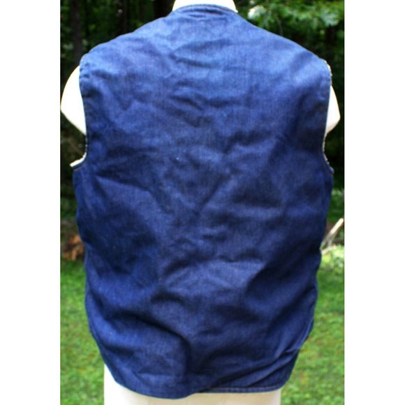 VTG 70s 80s Come On Strong Men L Sherpa Lined Blue Jean Vest Ranch Denim Western - Picture 9 of 15